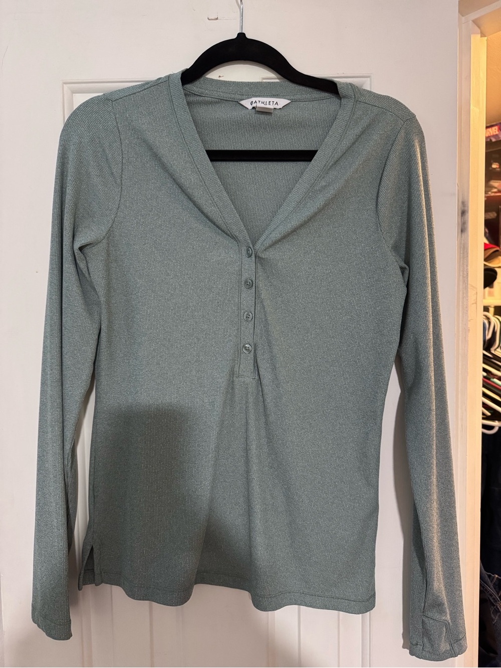 Athleta Light Sage Green Ribbed Henley Cardigan